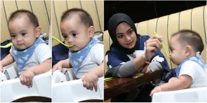 FOTO: Baby Sekala Putra Ayudia Lagi Makan, Lucu Menggemaskan!