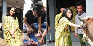 FOTO: Idul Adha, Ayu Ting Ting Berani Lihat Sapi Disembelih