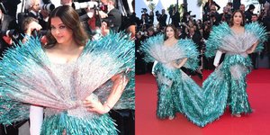 Potret Aishwarya Rai Tampil Bak Burung Merak Karnaval di Cannes, Panen Kritikan di India - Bakal Operasi Tangan 