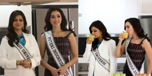 Potret Aksi Miss Univerese 2021, Harnaaz Sandhu & Puteri Indonesia 2022 Masak & Minum Jamu