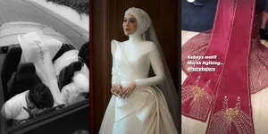 Potret Detail Dress Lesti di Acara Tasyakuran Pernikahan Ada Tulisan Leslar Besar - Kebaya Motif Merak Ngibing