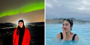 Potret Febby Rastanty Liburan di Islandia, Lihat Aurora Borealis hingga Maskeran di Blue Lagoon