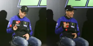 Potret Franco Morbidelli Asyik Main Lato-Lato Saat Launching Livery Baru Yamaha YZR-M1 2023 di Jakarta