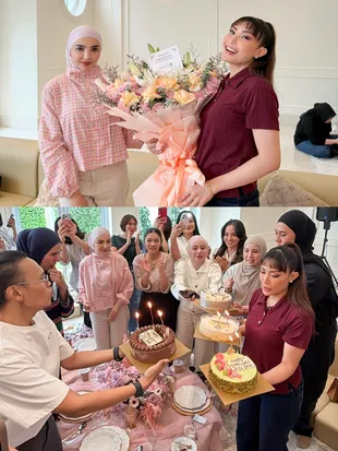 Potret Ayu Dewi Ulang Tahun Kumpul Geng Cendol, Dekorasi Serba Pink