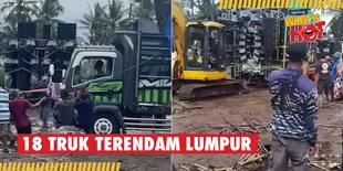 18 Truk Pengangkut Sound Horeg Terendam Lumpur, Warga Evakuasi Gunakan Alat Berat