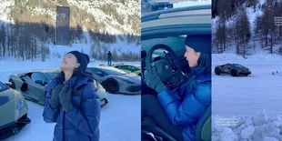 Super Keren, 7 Potret Maudy Ayunda Lihai Ngedrift Mobil di Tengah Salju Saat di Italia - Pakai Lamborghini