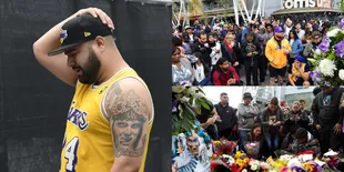 10 Potret Pilu Para Fans Setelah Dengar Kabar Kobe Bryant Meninggal Dunia, Menangis Bersama di Depan Staples Center