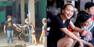 8 Potret Ayu Ting Ting Ikut Potong Daging Hewan Kurban, Tetap Cantik Dan Percaya Diri Saat Pegang Pisau
