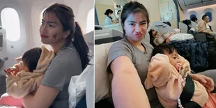 8 Potret Felicya Angelista Momong Anak di Pesawat, Tetap Santuy Meski Wajahnya Belepotan Cokelat