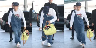 8 Potret J-Hope BTS Berangkat ke Filipina, Tampil Playful Pakai Overall Denim - Tenteng Tas Besar Penuh Gantungan Lucu