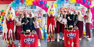 8 Potret Perayaan Ulang Tahun Ayah Rozak Dengan Tema Sekolah, Ayu Ting Ting dan Keluarga Kompak Pakai Seragam SD