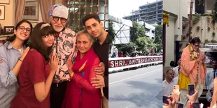 8 Potret Perayaan Ulang Tahun ke-81 Amitabh Bachchan, Ratusan Fans Berkumpul di Depan Rumah - Bahagia dengan Cucu