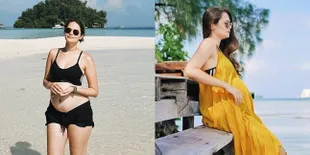 8 Potret Sabai Morshceck Liburan ke Pantai, Pamer Baby Bump Dalam Balutan Bikini
