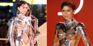 8 Potret Zendaya Pakai Kostum Silver Transparan di Premiere Film 'DUNE: PART TWO'