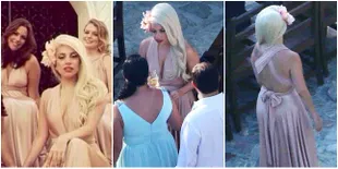 Cantik - Lady Gaga Bergaun Pink Saat Jadi Pendamping Pengantin