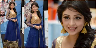 Cantiknya Neha Sargam Berbalut Sari Biru Emas, Super Mempesona!