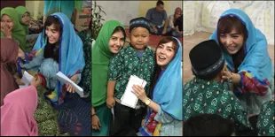 Foto-Foto Cantik Bella Shofie Tutup Ramadan di Panti Asuhan