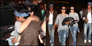Foto-Foto Kepulangan Kajol & SRK, Sempat Pelukan Mesra di Bandara