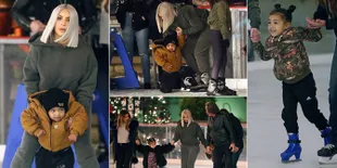 FOTO Gemas! Gaya Lucu North & Saint West Saat Belajar Ice Skating