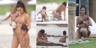 FOTO: Ke Pantai, Kim Kardashian & North West Cantik Hot Berbikini