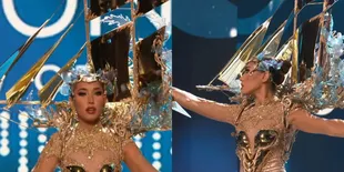 Foto Laksmi De Neefe Pakai Kostum Nasional di Miss Universe 2022, Gaun Terinspirasi Kapal Pinisi-nya Viral