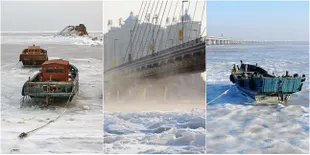 FOTO: Laut Jadi Daratan Es, Inilah China Saat Suhu Minus 47,8 C