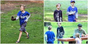 FOTO: Main Baseball Bareng Paman, Anak Jolie-Pitt Gembira