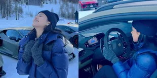 Foto Maudya Ayunda Nyetir Lamborghini di Atas Es di Italia Pertama Kali, Jesse Choi Sarankan Jadi Sopir