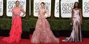 FOTO: Pakai Gaun Pink, Para Seleb Ini Memukau Golden Globe 2017