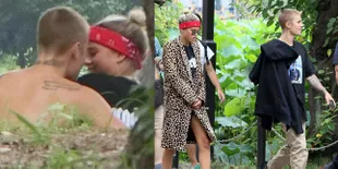 FOTO: Shirtless, Justin Bieber Nekat Cium Sofia Richie di Taman