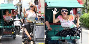 Intip Serunya Julia Perez Keliling Naik Becak Motor di Riau