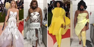Kocak! Pria Ini Tirukan Fashion Red Carpet Artis di Met Gala 2016