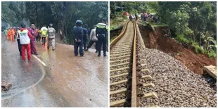 Kumpulan Foto Longsor di Bogor, Rel Kereta Sampai Menggantung