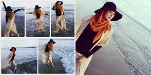 OOTD Berhijab Cantik Delia Septianti Saat Liburan di Pantai Bali