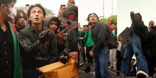 Potret Jefri Nichol Ikut Demo Tolak Pengesahan UU Cipta Kerja, Lempar Tikus dan Payung ke Gedung DPR RI