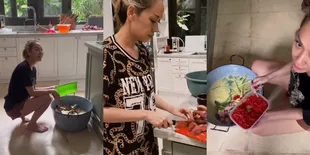 Siap Sambut Lebaran, 10 Potret Bunga Citra Lestari Masak 18 Kilogram Rendang - Potong Daging Hingga Racik Bumbu Sendiri