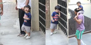 Taimur Ikut Saif Syuting, Minta Gendong Bahu - Pamer Tawa Bahagia