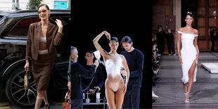 Tampil Berani dan Memukau, 8 Potret Bella Hadid Kenakan Gaun yang Disemprotkan Spray di Paris Fashion Week 2023