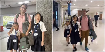 5 Potret Haru Ruben Onsu Antar Anak ke Sekolah di Hari Pertama