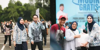 6 Potret Syahnaz Sadiqah Dampingi Jeje Govinda di Acara Pemberangkatan Mudik Gratis Kab. Bandung Barat