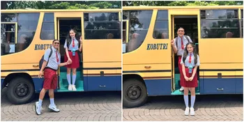 7 Potret Denny Caknan dan Bella Bonita Pakai Seragam SD, Momen Lucu dengan Latar Belakang Bus Sekolah