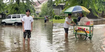 7 Potret Fateh Halilintar Perlihatkan Depan Rumahnya yang Kebanjiran, Cosplay Jadi Tukang Cilok