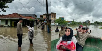 7 Potret Muzdalifah Dampingi Suami Bantu Korban Banjir, Haru Gendong Bayi Lewati Banjir - Salurkan Bantuan di Pengungsian