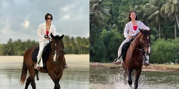 7 Potret Pevita Pearce Berkuda di Pantai, Pancarkan Pesona Cantik Natural
