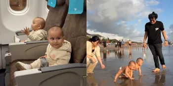 7 Potret si Kembar Anak Masayu Clara, Gemesin saat Merangkak di Tepi Pantai