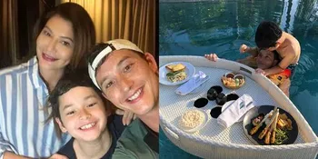 Kebersamaan Manis Mike Lewis dan Sang Anak, Makan Sate di Kolam Renang