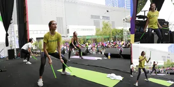 Mikha Tambayong Coba Keseruan Pound Fit di Vidio Fair 2.0