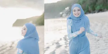 Potret Inara Rusli Tetap Adem Pakai Hijab Syari saat Jalan-jalan ke Pantai