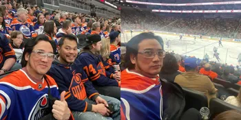 Potret Tengku Firmansyah Nonton Hockey, Dukung Edmonton Oilers Langsung di Rogers Stadium