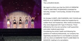 Tiga Member LE SSERAFIM Sakit Influenza Tipe A, Konser 'FLAME RISES' di Bangkok Batal